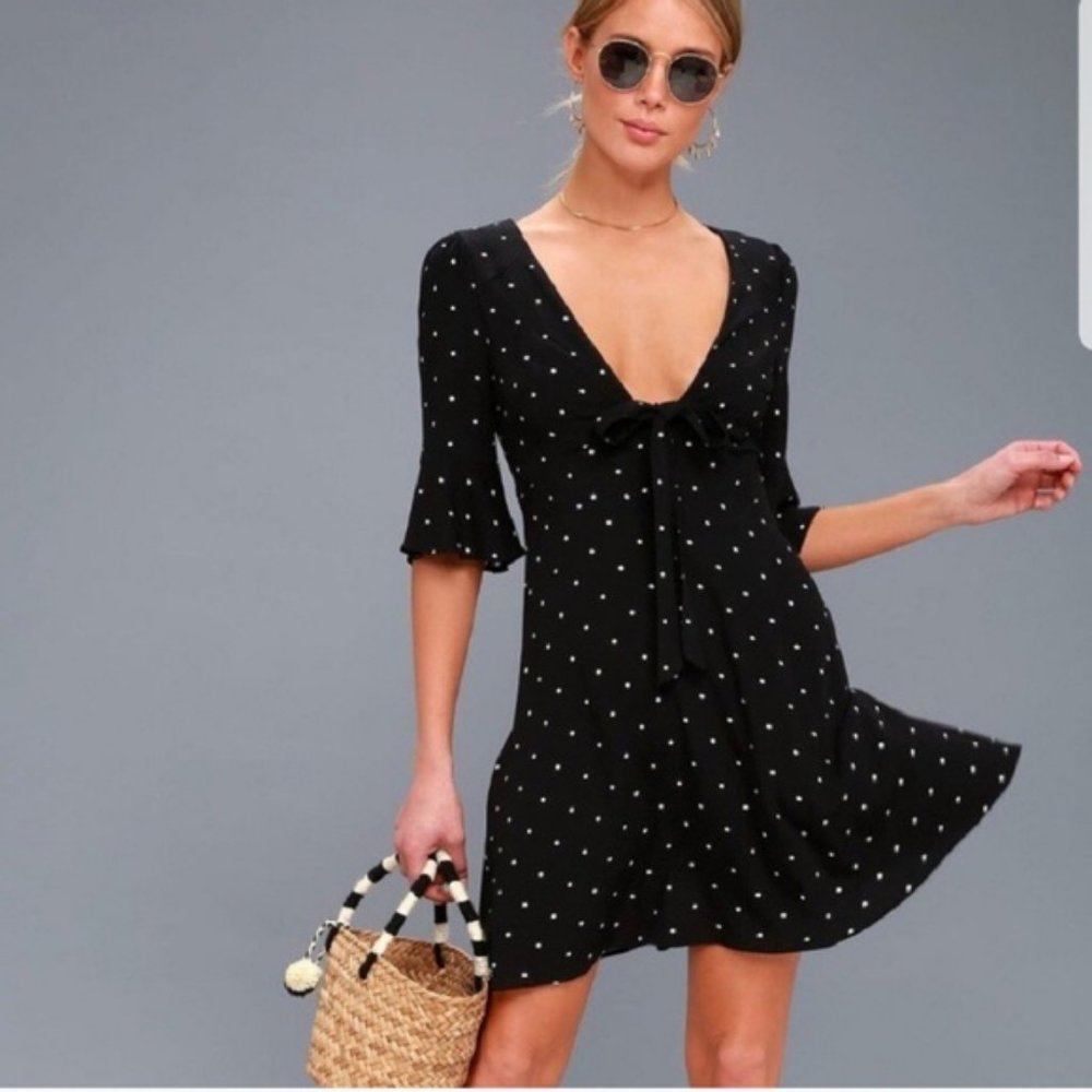 Free People All Yours Black Polka Dot Dress - Picture 1 of 7